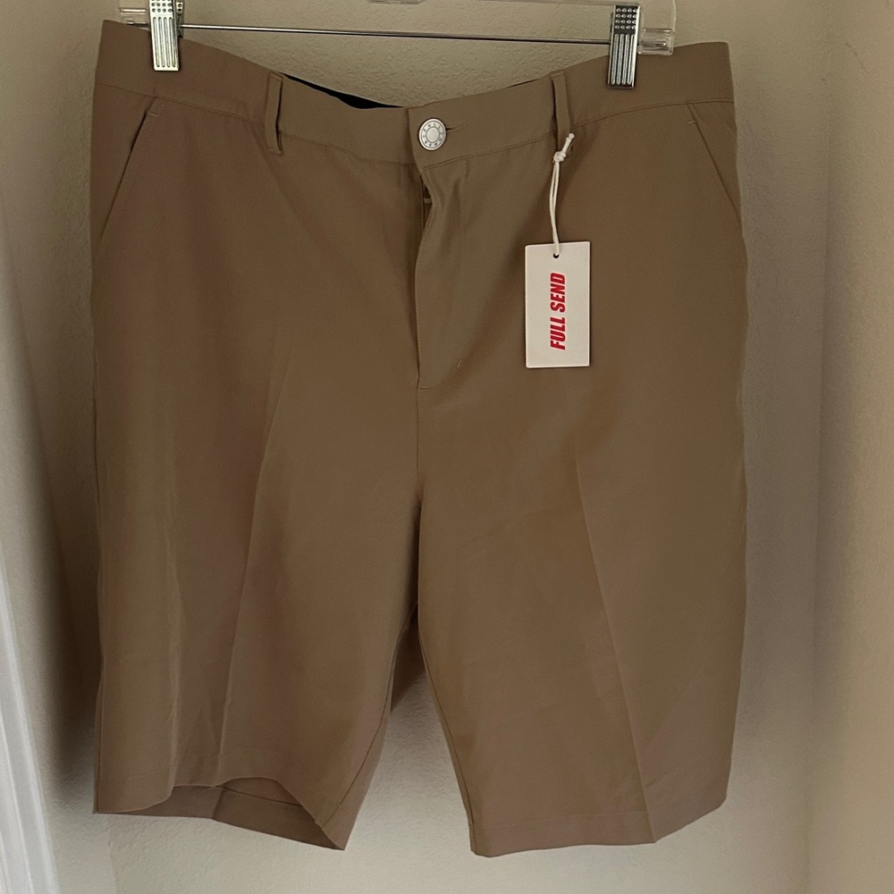 Full Send Men's Flat-Front Tan Performance Shorts
